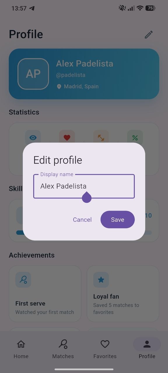 Edit profile modal